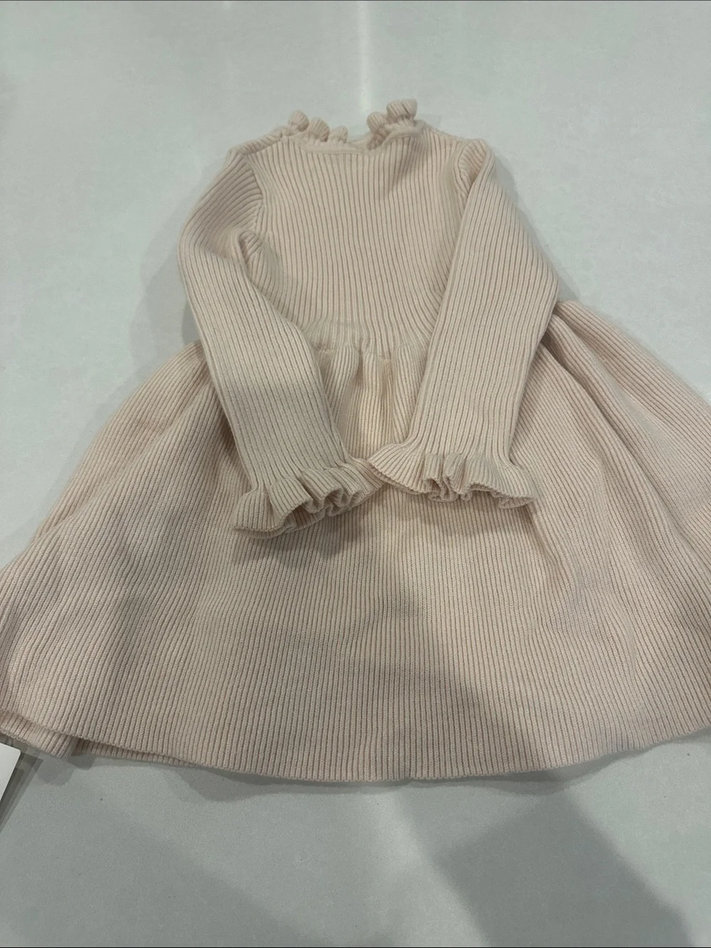 Toddler Cream Knit Long-Sleeve Dress with Ruffle Trim